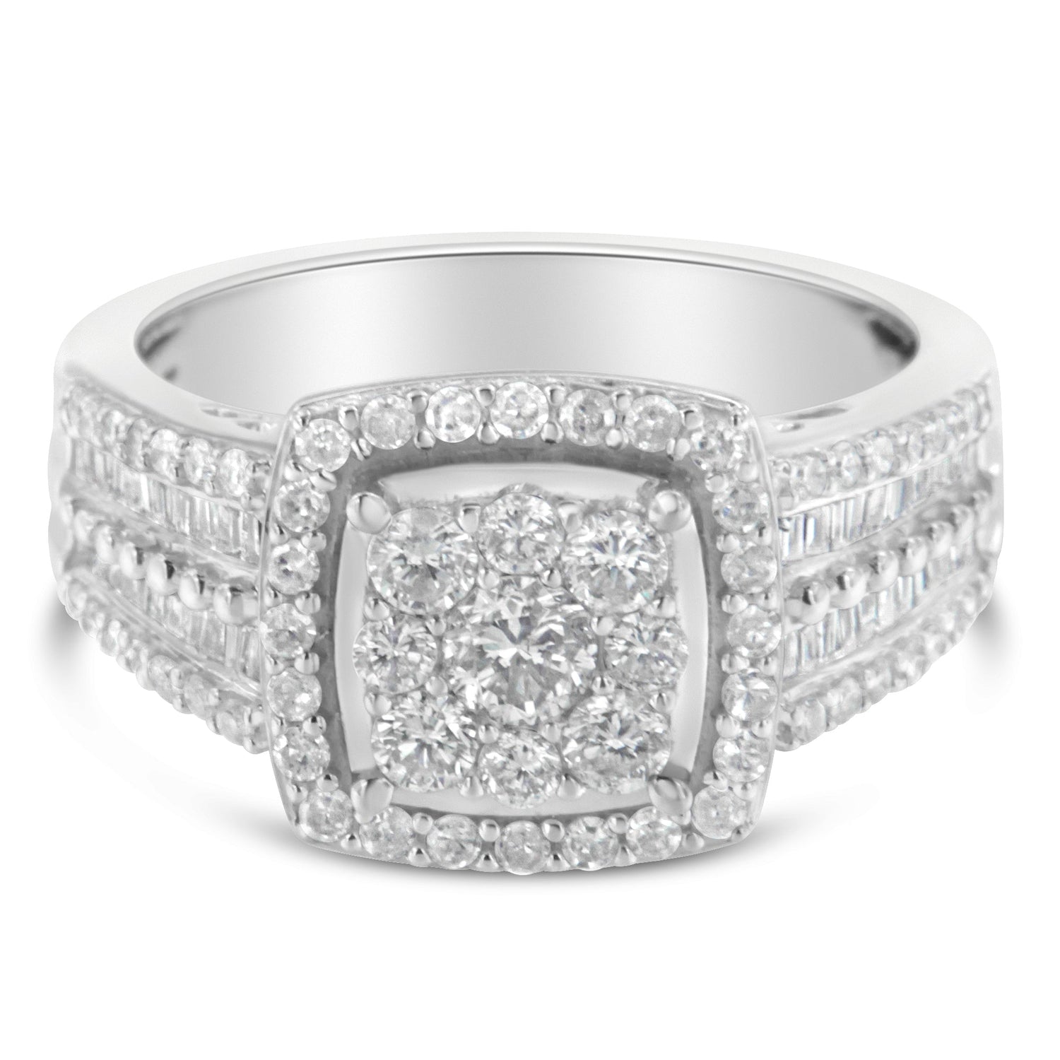 10K White Gold Diamond Cluster Ring (1 Cttw, H-I Color, I1-I2 Clarity) - Size 6-3/4 by Bids.com