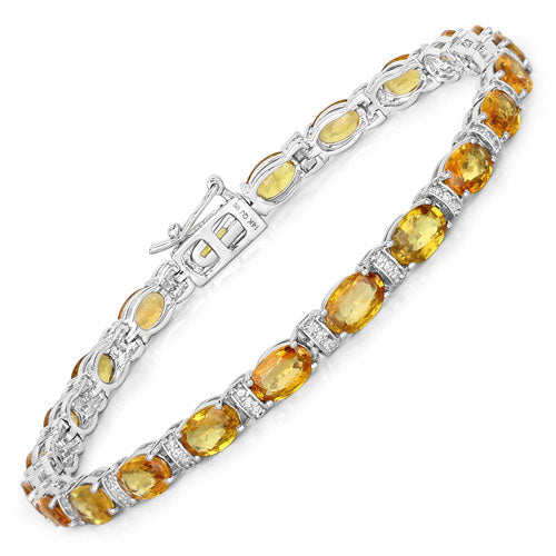 12.33 Carat Genuine Orange Sapphire and White Diamond 14K White Gold Bracelet by Bids.com