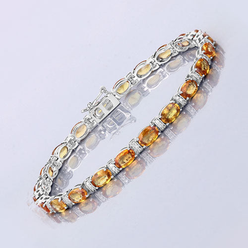 12.33 Carat Genuine Orange Sapphire and White Diamond 14K White Gold Bracelet by Bids.com