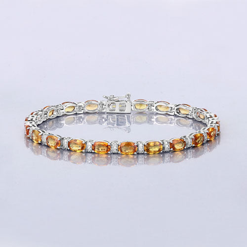12.33 Carat Genuine Orange Sapphire and White Diamond 14K White Gold Bracelet by Bids.com