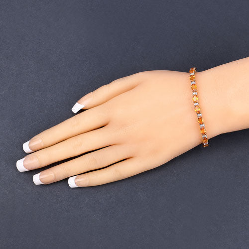 12.33 Carat Genuine Orange Sapphire and White Diamond 14K Yellow Gold Bracelet by Bids.com