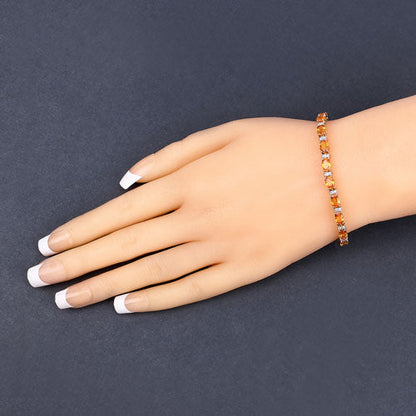 12.33 Carat Genuine Orange Sapphire and White Diamond 14K Yellow Gold Bracelet by Bids.com