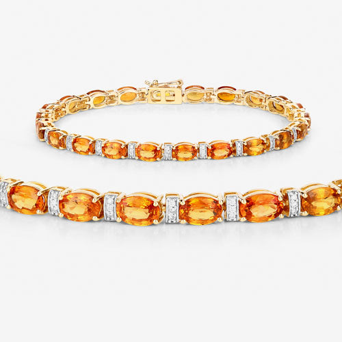 12.33 Carat Genuine Orange Sapphire and White Diamond 14K Yellow Gold Bracelet by Bids.com
