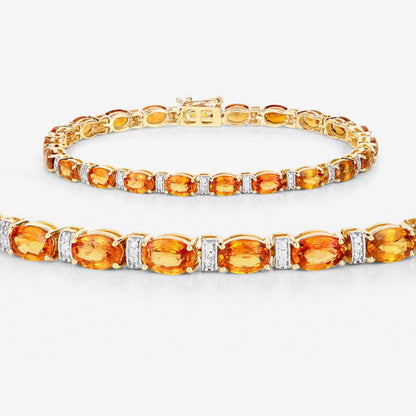 12.33 Carat Genuine Orange Sapphire and White Diamond 14K Yellow Gold Bracelet by Bids.com