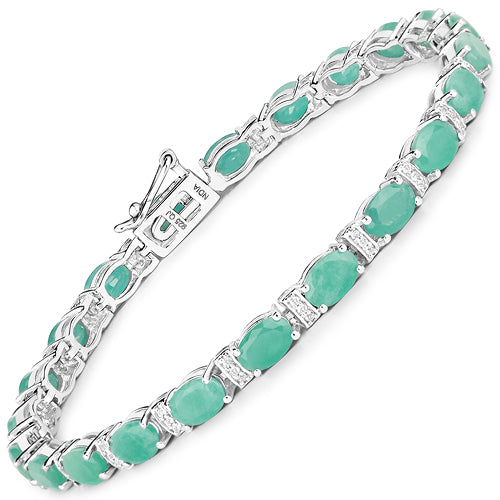 10.47 Carat Genuine Emerald and White Topaz .925 Sterling Silver Bracelet  DestGlow