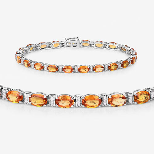 16.73 Carat Genuine Orange Sapphire and White Diamond 14K White Gold Bracelet by Bids.com