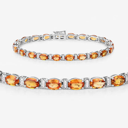 16.73 Carat Genuine Orange Sapphire and White Diamond 14K White Gold Bracelet by Bids.com