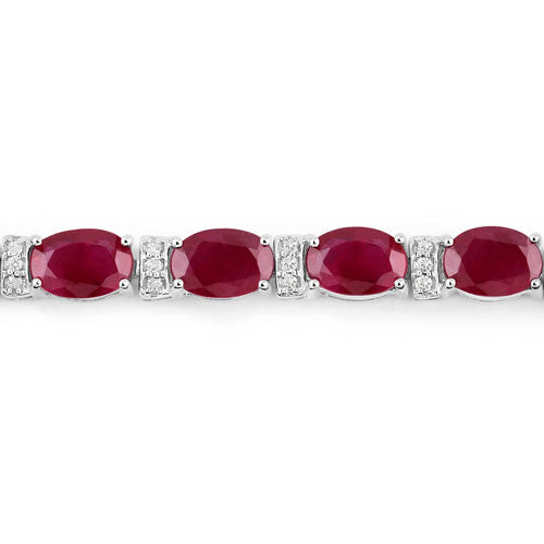 11.67 Carat Genuine Ruby and White Diamond 14K White Gold Bracelet  DestGlow