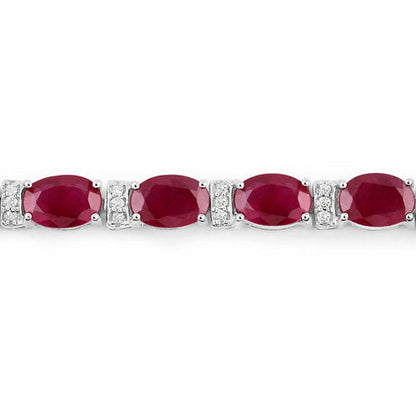 11.67 Carat Genuine Ruby and White Diamond 14K White Gold Bracelet  DestGlow