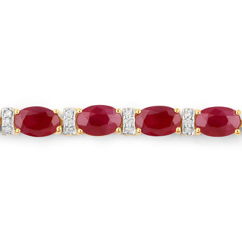 11.67 Carat Genuine Ruby and White Diamond 14K Yellow Gold Bracelet  DestGlow