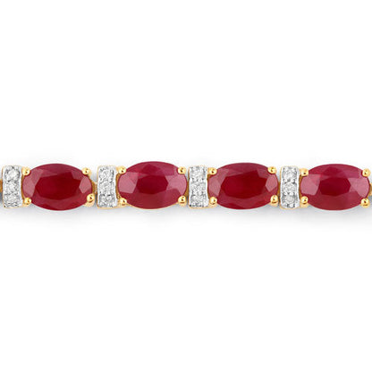 11.67 Carat Genuine Ruby and White Diamond 14K Yellow Gold Bracelet  DestGlow