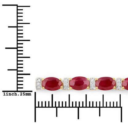 11.67 Carat Genuine Ruby and White Diamond 14K Yellow Gold Bracelet  DestGlow