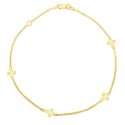 14k Yellow Gold Polished Station Cross Anklet (1.00 mm) by Bids.com