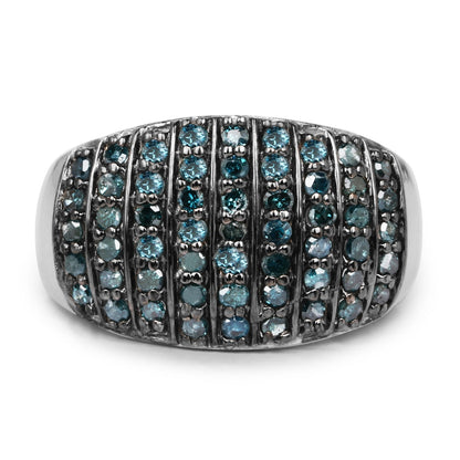 0.83 Carat Genuine Blue Diamond and White Diamond .925 Sterling Silver Ring by Bids.com