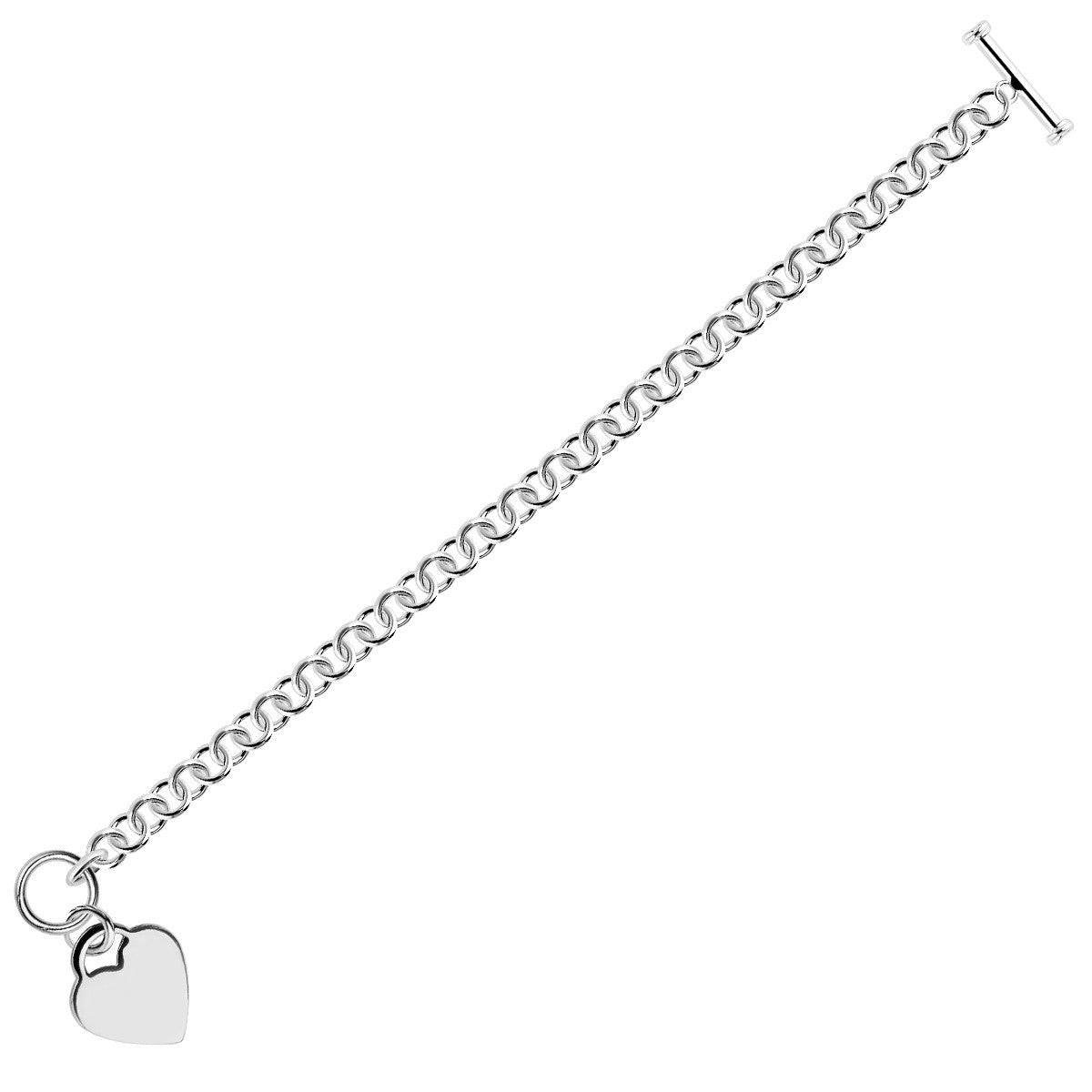 Sterling Silver Rhodium Plated Rolo Chain Bracelet with a Heart Charm by Bids.com