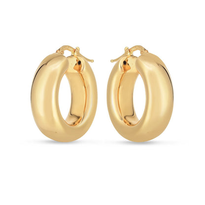 14k Yellow Gold Medium Puffy Hoops by Bids.com