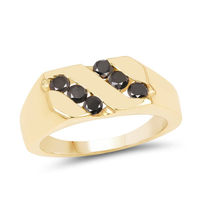 14K Yellow Gold Plated 0.60 Carat Genuine Black Diamond .925 Sterling Silver Ring by Bids.com