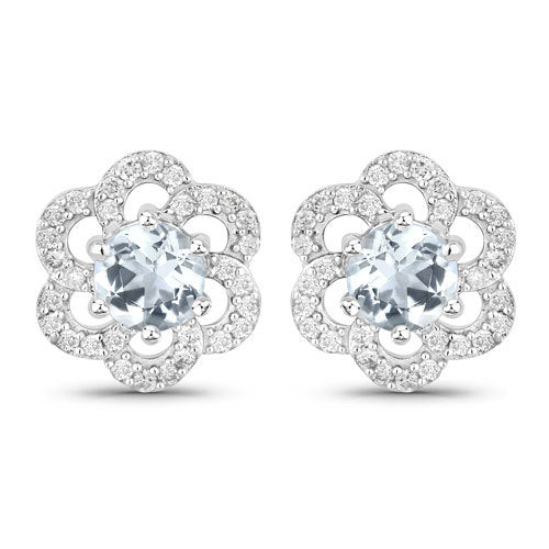 0.60 Carat Genuine Aquamarine and White Diamond 14K White Gold Earrings  DestGlow