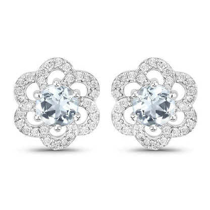 0.60 Carat Genuine Aquamarine and White Diamond 14K White Gold Earrings  DestGlow