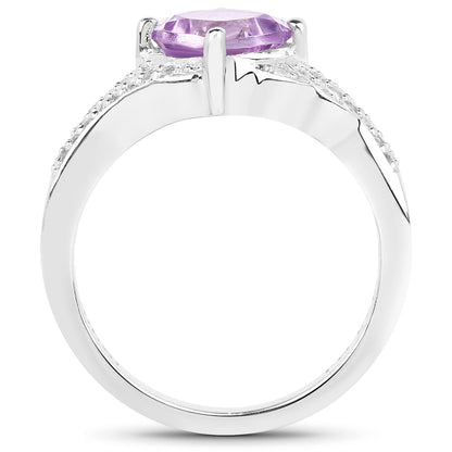1.32 Carat Genuine Amethyst &amp; White Topaz .925 Sterling Silver Ring  DestGlow
