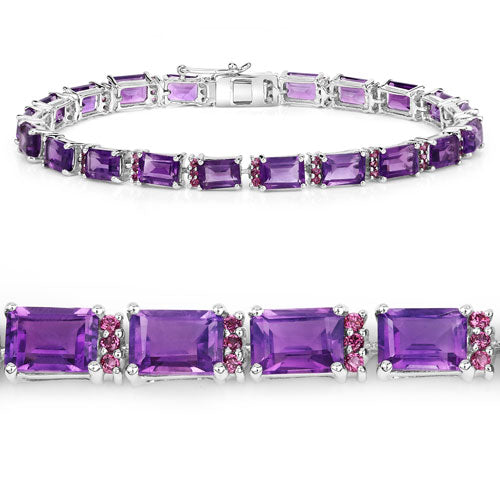 21.84 Carat Genuine Amethyst and Rhodolite Granet .925 Sterling Silver Bracelet by Bids.com