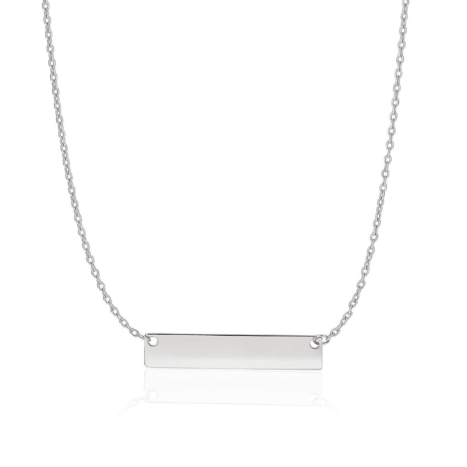 14k White Gold Smooth Flat Horizontal Bar Style Necklace  DestGlow