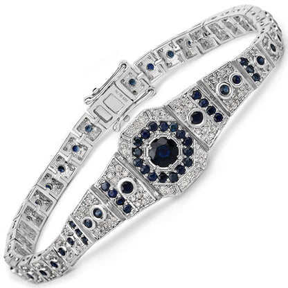 3.79 Carat Genuine Blue Sapphire and White Diamond .925 Sterling Silver Bracelet by Bids.com