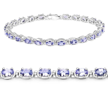 6.00 Carat Genuine Tanzanite .925 Sterling Silver Bracelet 