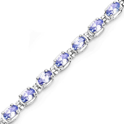 6.00 Carat Genuine Tanzanite .925 Sterling Silver Bracelet 