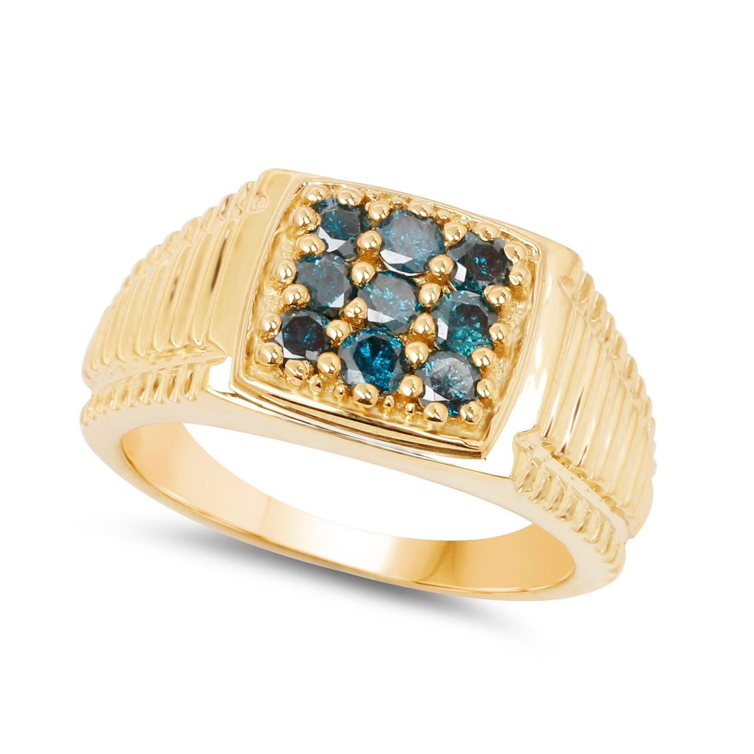 14K Yellow Gold Plated 0.63 Carat Genuine Blue Diamond .925 Sterling Silver Ring by Bids.com
