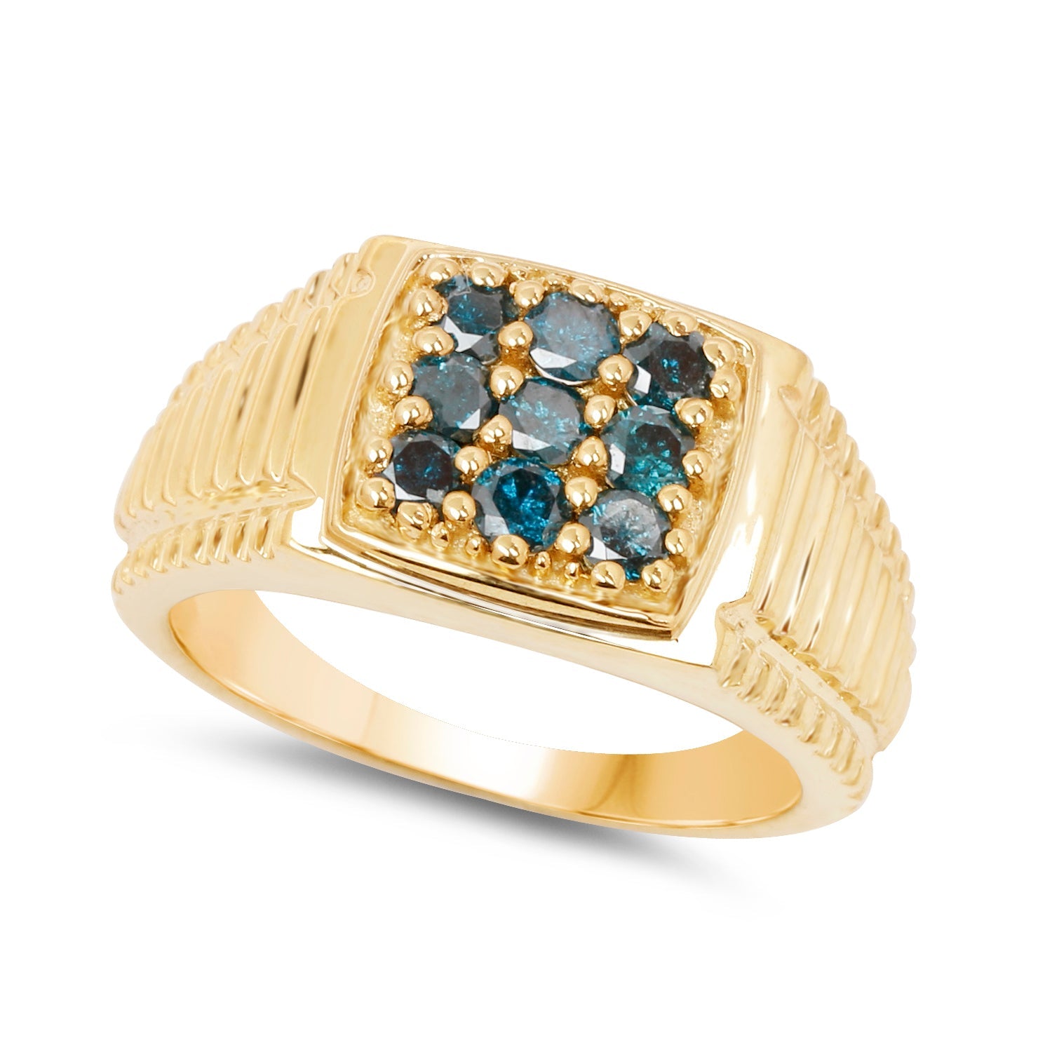 14K Yellow Gold Plated 0.63 Carat Genuine Blue Diamond .925 Sterling Silver Ring by Bids.com