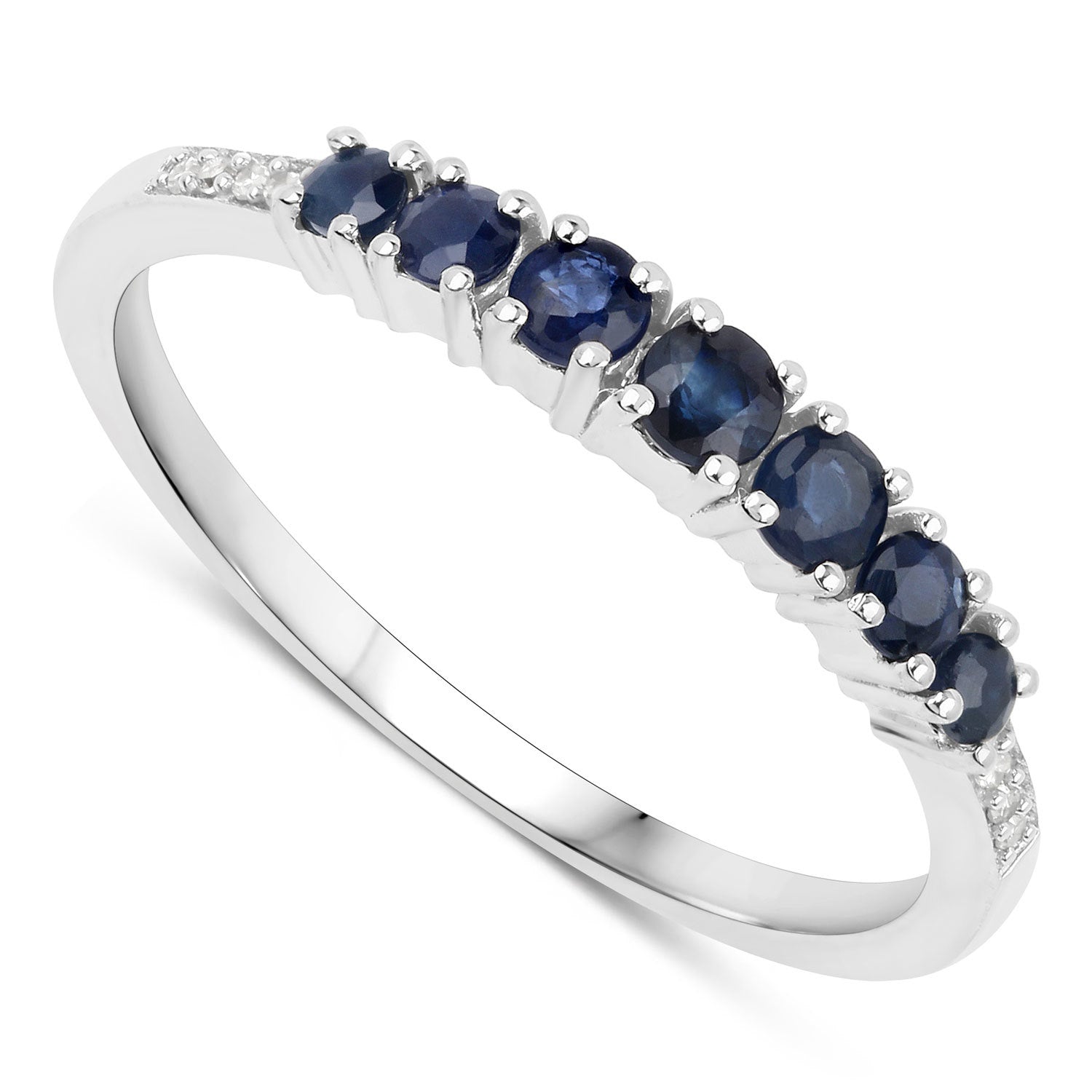 0.45 Carat Genuine Blue Sapphire and White Diamond 14K White Gold Ring by Bids.com