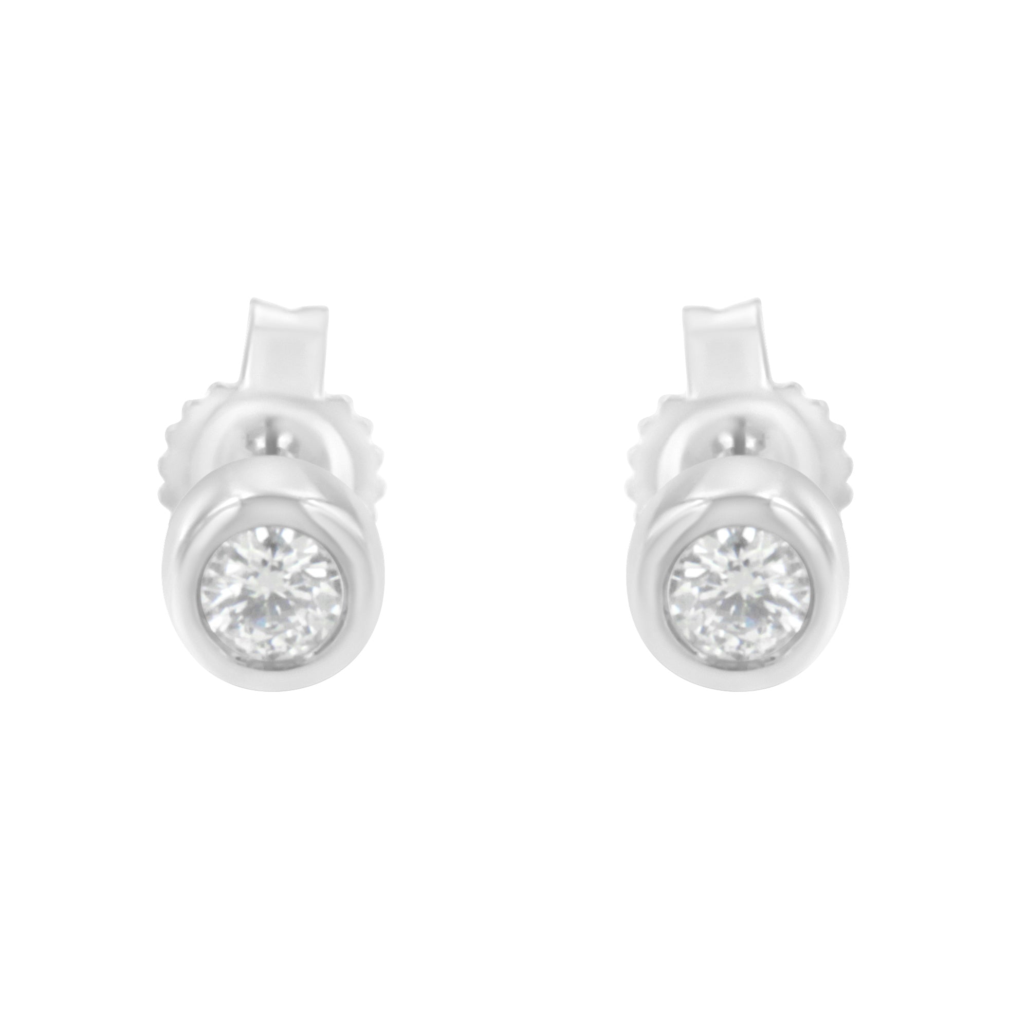 10K White Gold 0.15 Cttw Round Brilliant-Cut Near Colorless Diamond Bezel-Set Stud Earrings (H-I Color, I1-I2 Clarity) by Bids.com