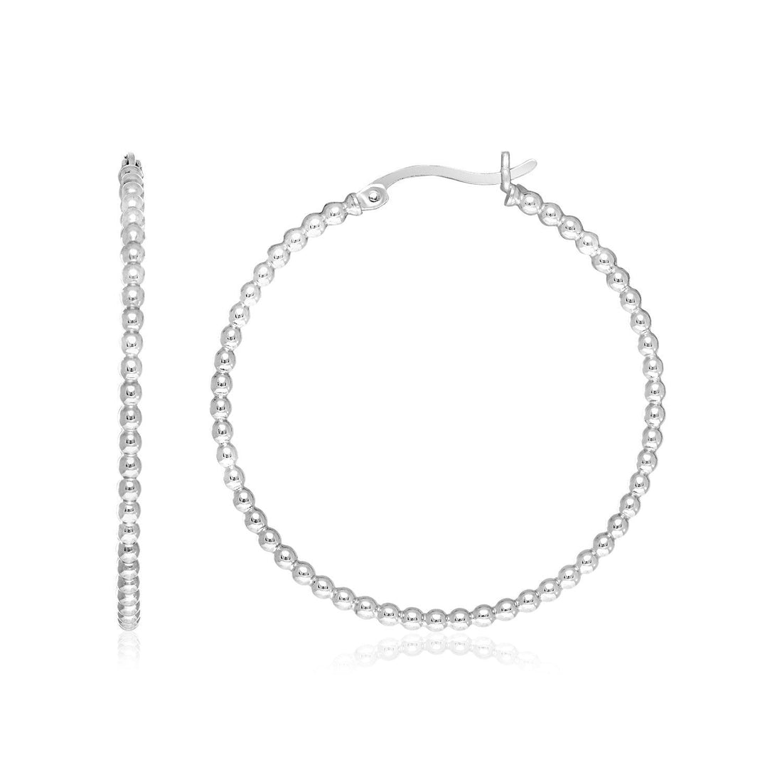 Sterling Silver Round Hoop Earrings with Beaded Texture by Bids.com