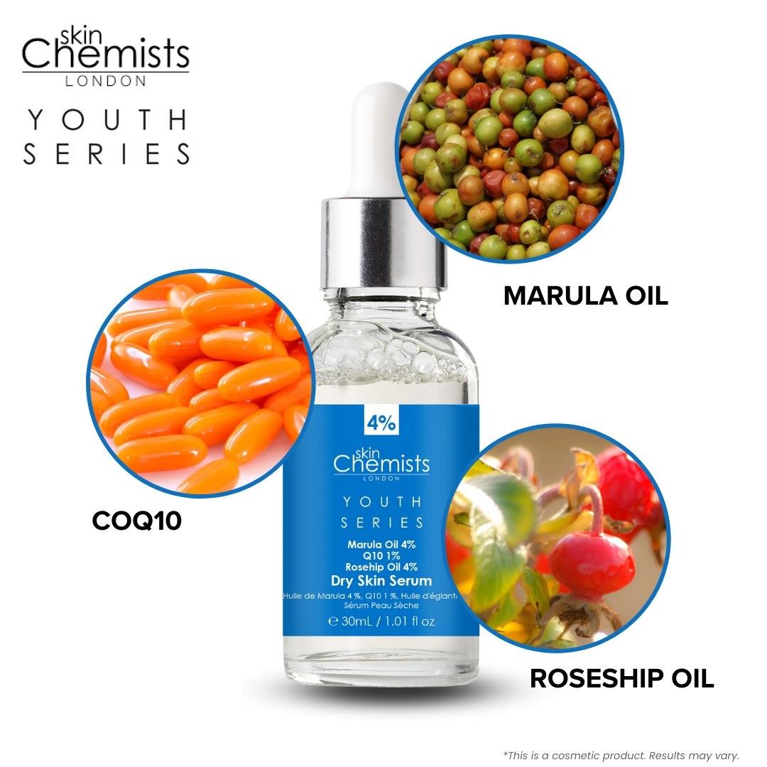 Dry Skin Serum Marulua Oil 4%, Q10 1%, Rosehip Oil 4% 30ml by skinChemists US