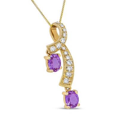 14K Yellow Gold 6x4mm Oval Pink Sapphire and 1/5 Cttw Round Diamond Pendant Necklace - (H-I Color, SI1-SI2 Clarity) by Bids.com