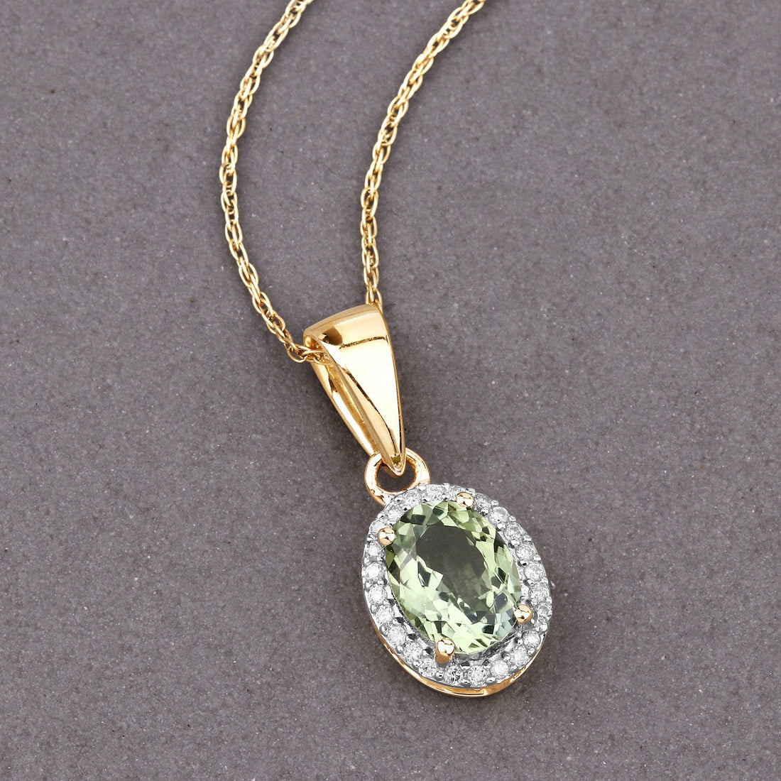 1.27 Carat Genuine Green Tourmaline and White Diamond 14K Yellow Gold Pendant by Bids.com