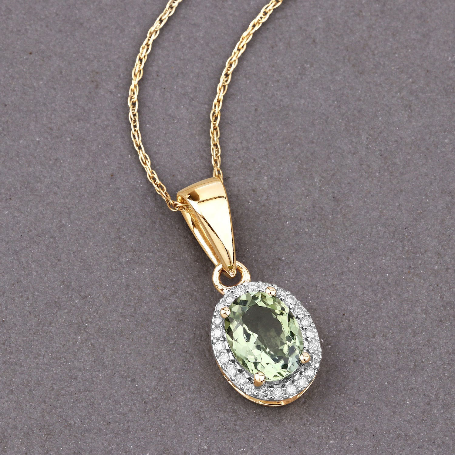 1.27 Carat Genuine Green Tourmaline and White Diamond 14K Yellow Gold Pendant by Bids.com