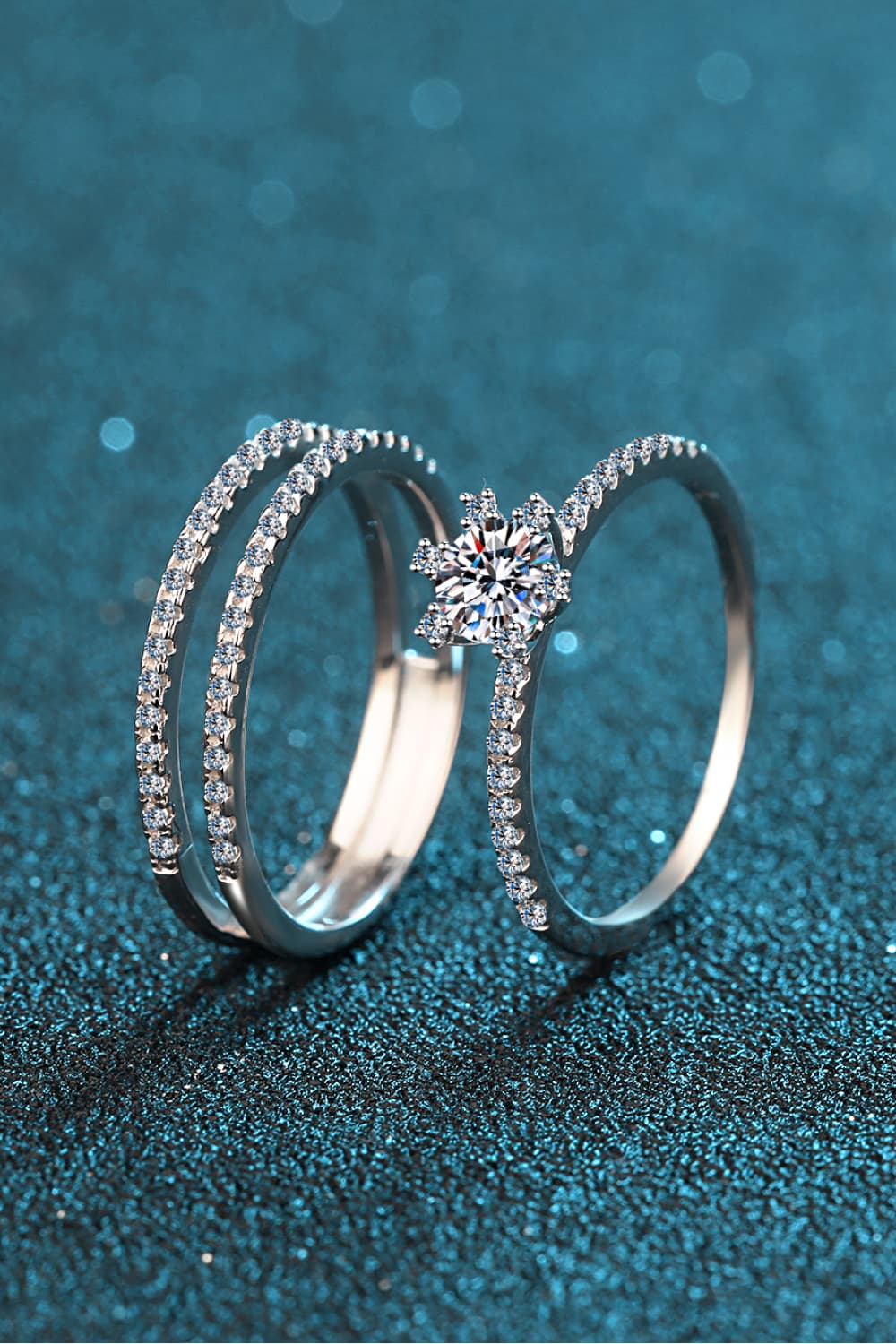 Sparkala™ 925 Rhodium Over Pure Sterling Silver Ring Set by Sparkala