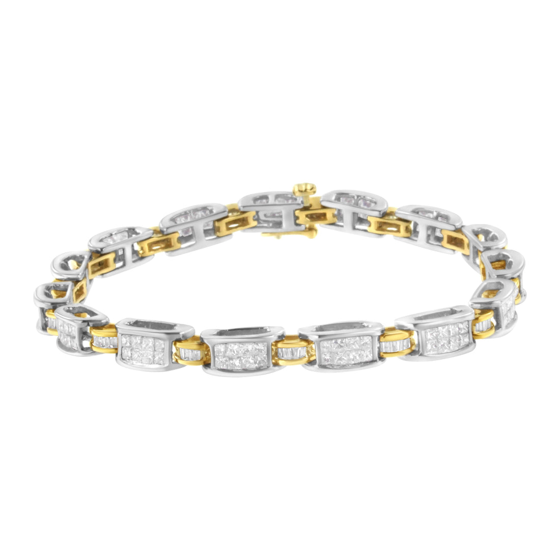 14K Two-Tone Gold Princess and Baguette-Cut Diamond Link Bracelet (3.00 cttw, H-I Color, SI1-SI2 Clarity) by Bids.com