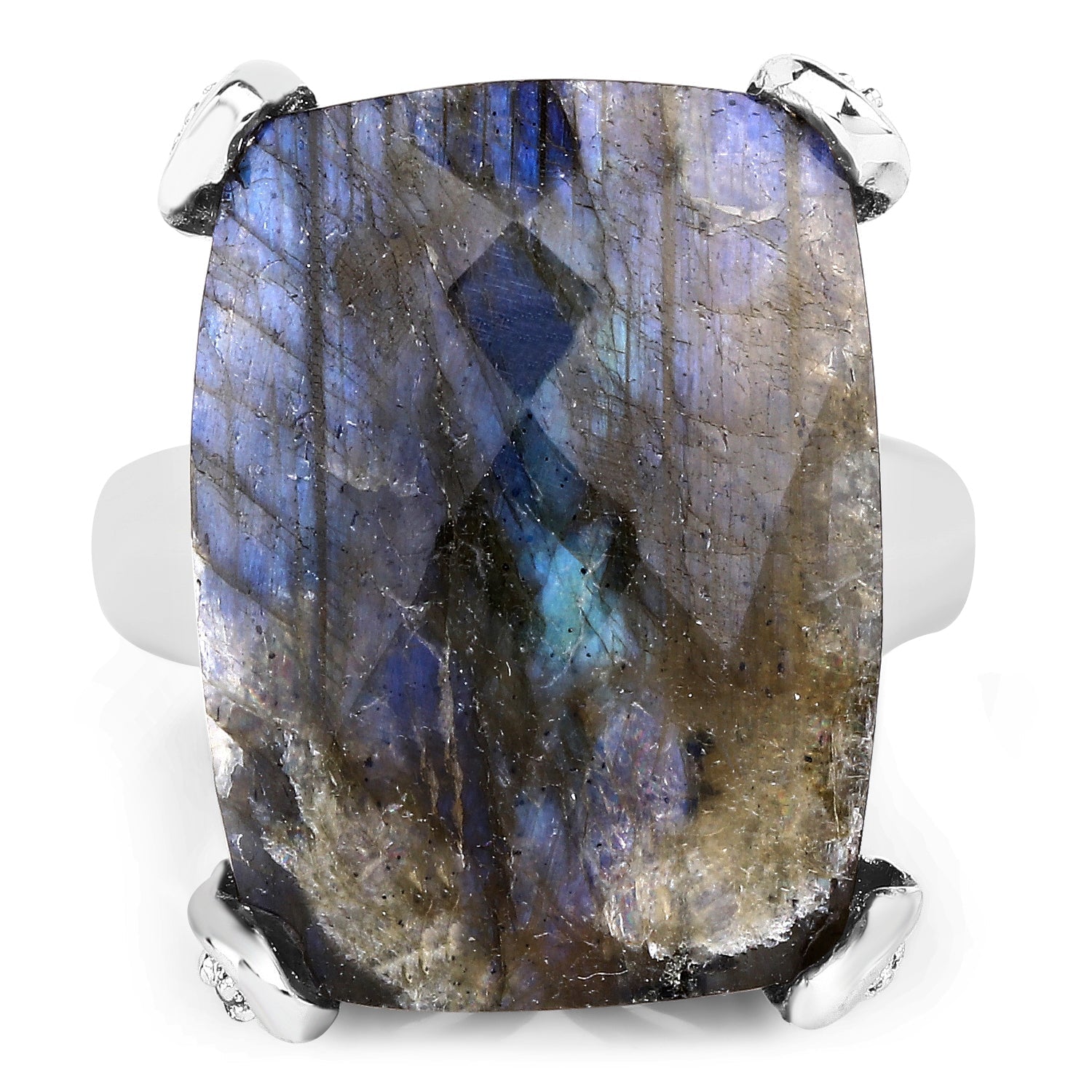 17.17 Carat Genuine Labradorite and White Topaz .925 Sterling Silver Ring by Bids.com