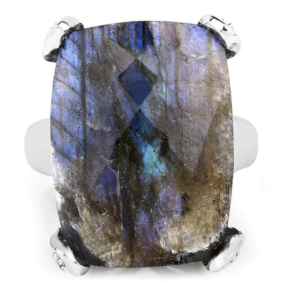 17.17 Carat Genuine Labradorite and White Topaz .925 Sterling Silver Ring by Bids.com