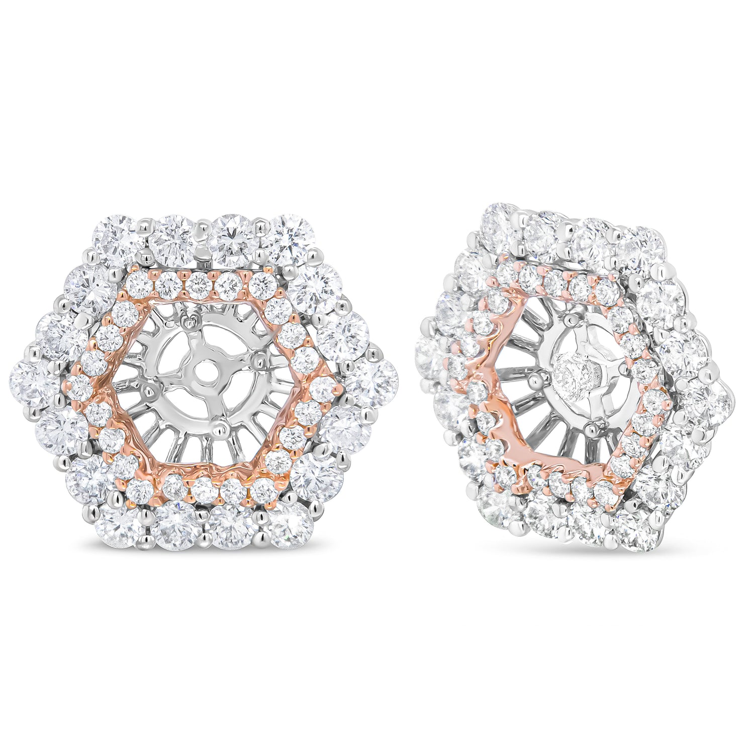 14K Rose and White Gold 1 7/8 Cttw Round Diamond Double Halo Earring Jacket for 6mm Round Studs (G-H Color, VS2-SI1 Clarity) by Bids.com
