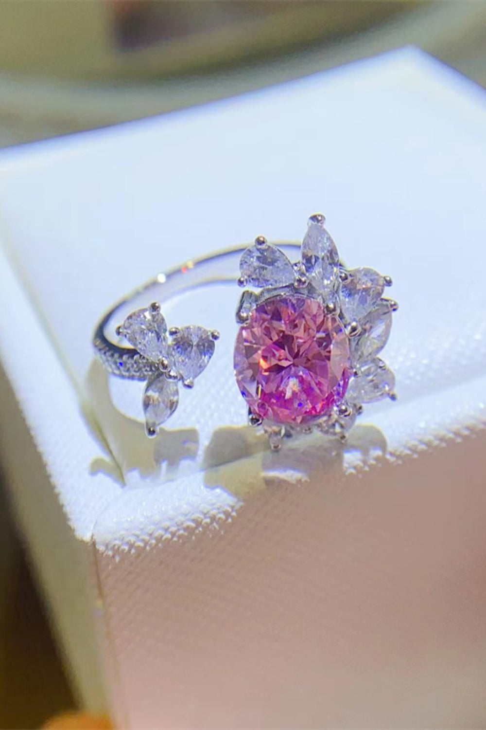 3 Carat Pink Oval-Cut Sparkala™ Platinum Over Pure Sterling Silver Open Ring by Sparkala