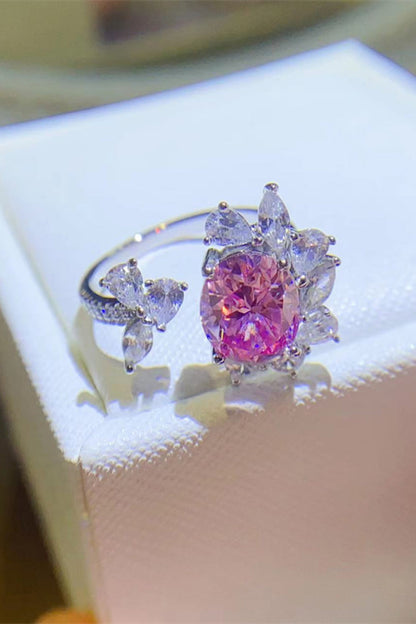 3 Carat Pink Oval-Cut Sparkala™ Platinum Over Pure Sterling Silver Open Ring by Sparkala