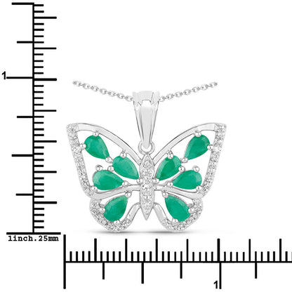 1.91 Carat Genuine Emerald and White Zircon .925 Sterling Silver Pendant  DestGlow