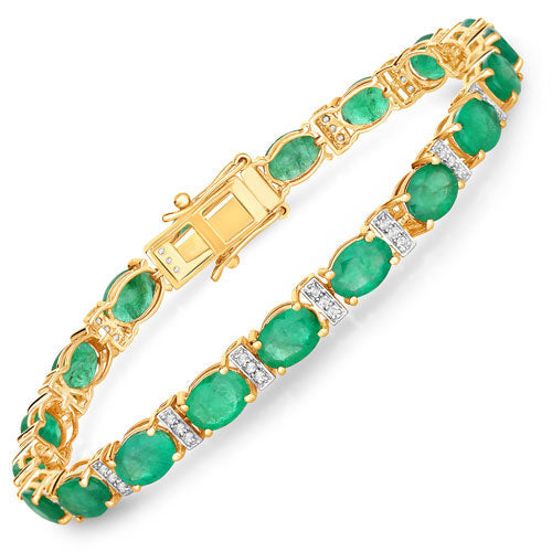 14.05 Carat Genuine Zambian Emerald and White Diamond 14K Yellow Gold Bracelet - DestGlow