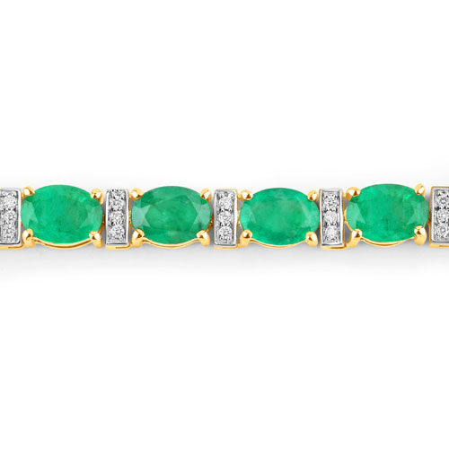 14.05 Carat Genuine Zambian Emerald and White Diamond 14K Yellow Gold Bracelet - DestGlow