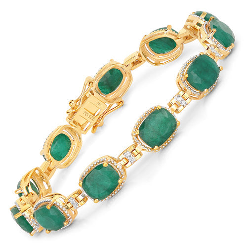 15.06 Carat Dyed Emerald and White Diamond .925 Sterling Silver Bracelet by Bids.com