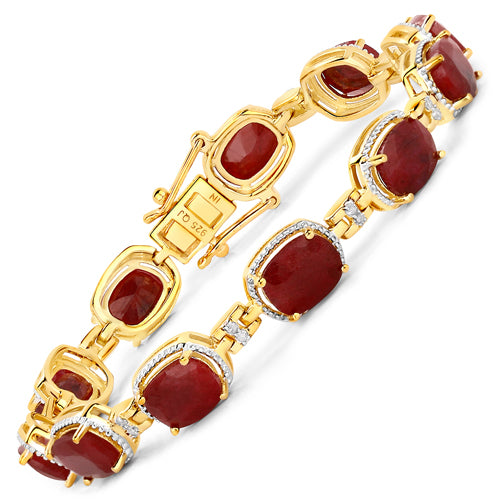 21.11 Carat Dyed Ruby and White Diamond .925 Sterling Silver Bracelet by Bids.com